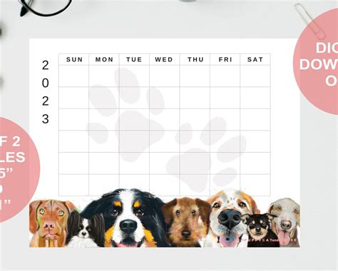 Dog Calendar Printable, Dog Planner Monthly, Blank Dog Calendar ...