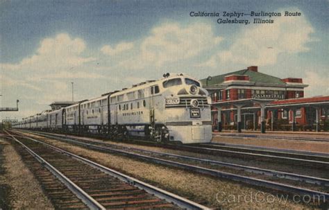 California Zephyr - Burlington Route Galesburg, IL Postcard