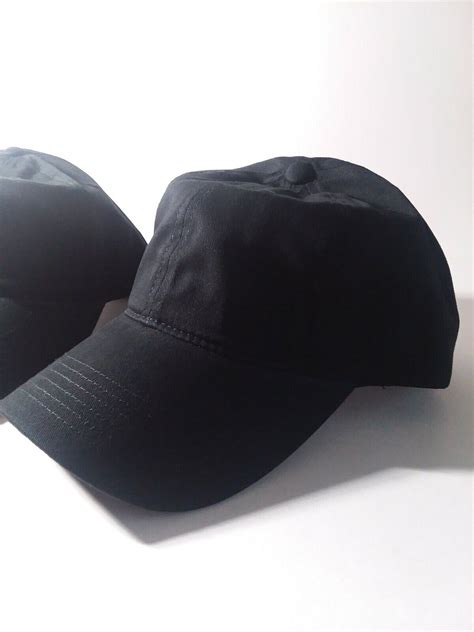 Lot Of 2 Black Plain Baseball Cap Solid Color Blank Curved Hat