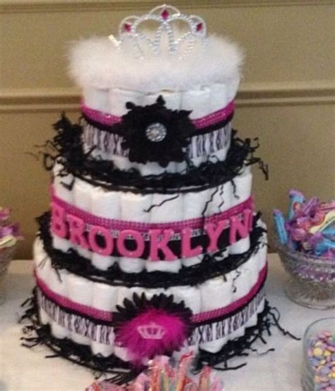 Three Tier Zebra Hot Pink Bling Diaper Cake Diaper Cake Pink Bling Cake