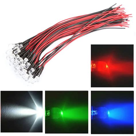 50PCS DC 12V 5mm Vehicle Car LED Lights Car Decor LED Long Bright Lamp ...