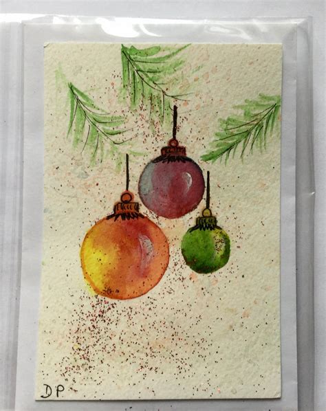 Carte De Vœux Noel Jour De L An Aquarelle Originale Peinte à La Main