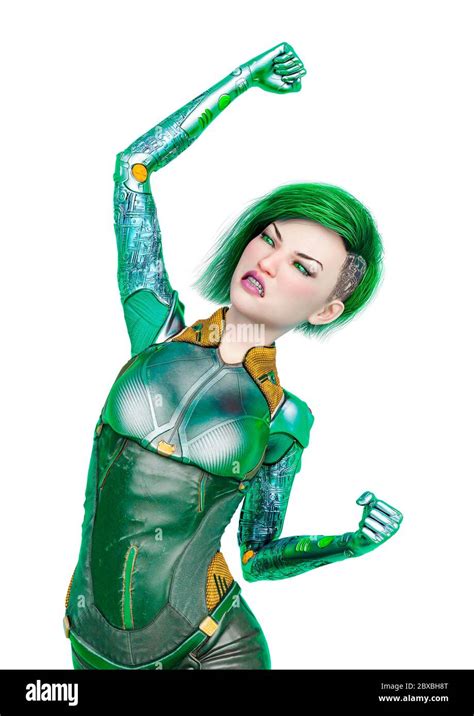 cyborg girl power punch   white background  super cyborg girl