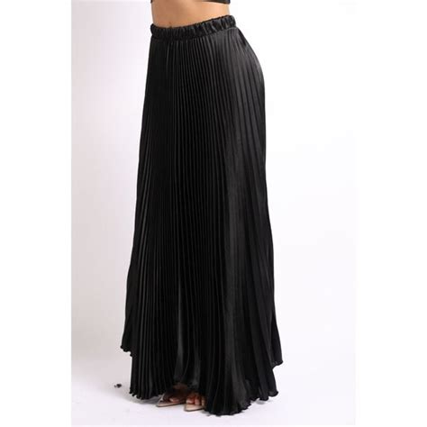 Boutique Skirts Womens Elastic High Waist Aline Pleated Satin Maxi Skirt Formal Prom Party