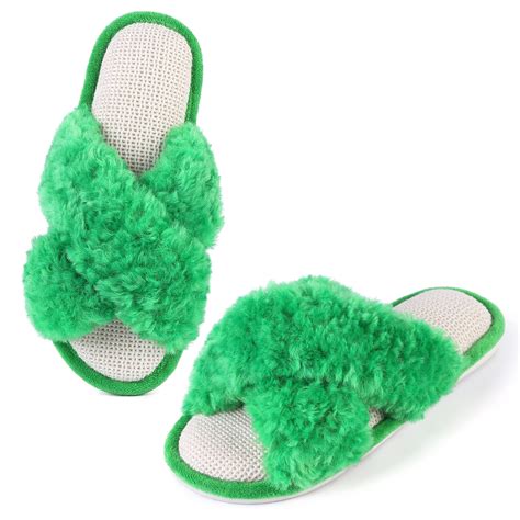 Glorystar Fuzzy Cross Band Slippers Soft Plush Furry Fur House Shoes