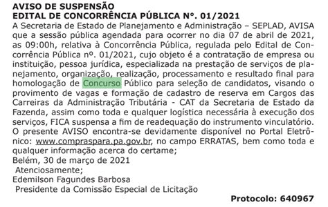 Concurso SEFA PA Escolha Da Banca Suspensa Saiba Detalhes