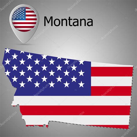 Montana State Map With US Flag Inside And Map Pointer With American