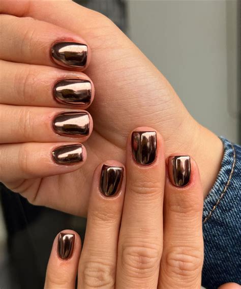 Brilliant Chrome Nail Art Designs Dark Brown Chrome Short Nails