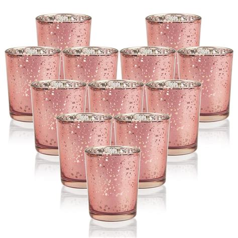 Rose Gold Votive Candle Holders Set Of 12 Mercury Glass Tealight Candle