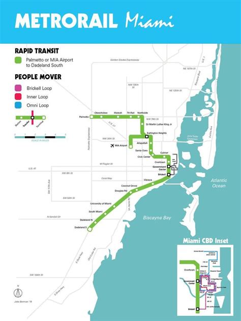 Miami Metrorail and Metromover system map, 2022 | System map, American ...