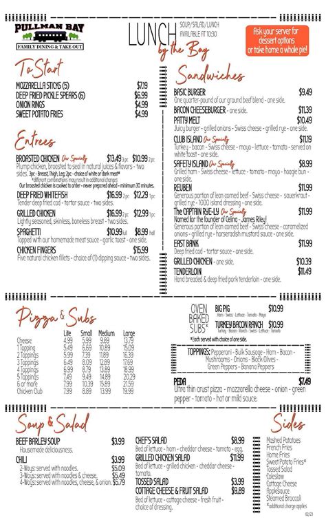 Menu at The Bay pizzeria, Celina