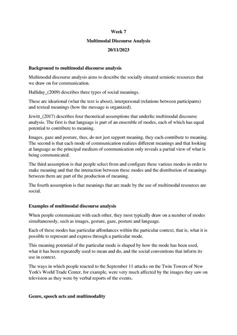 Week 7 Multimodal Discourse Analysis Week 7 Multimodal Discourse