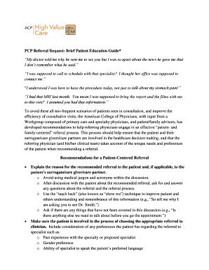 Fillable Online Pcp Referral Request Brief Patient Education Guide