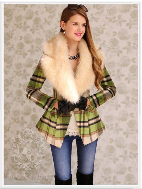 Dabuwawa Faux Fur Collar Plaid Buttoned Jacket Yesstyle Jackets