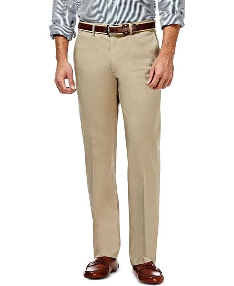 Haggar Premium No Iron Khaki Flat Front Pant 36x32 Beige Flex Waist