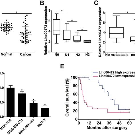 Linc00472 Expression Was Down Regulated In Breast Cancer Tissues And