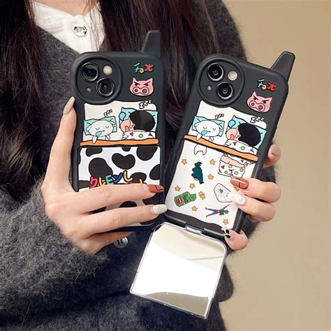 IPhone 14 Pro Max Casing With Flip Mirror Crayon Shin Chan Mobile