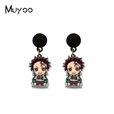 Anime Demon Slayer Kimetsu No Yaiba Characters Kawaii Earrings Epoxy