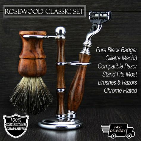 Men S Wood Shaving Set Gift Box Badger Shaving Brush Stand Etsy