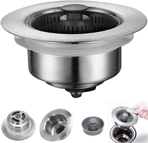 3 In 1 Kitchen Sink Stopper For 3 12 Sink 304 Stainless Steel Sink Drain Strainer Pop Up