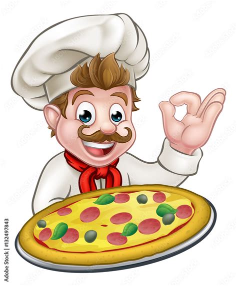 Chef Pizza Cartoon Character Mascot Vector De Stock Adobe Stock