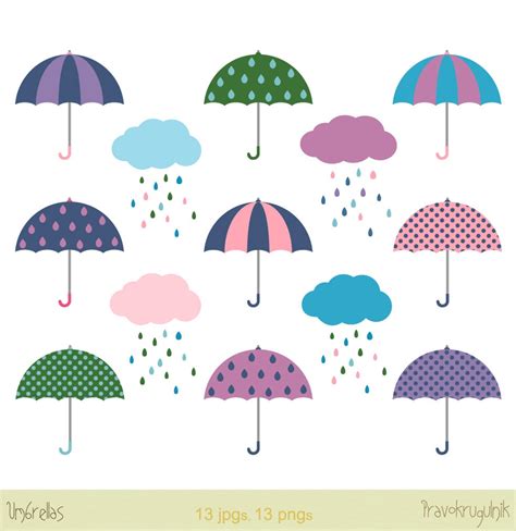 Umbrella Clip Art, Digital Umbrella Clipart, Rainy Season Clipart ...