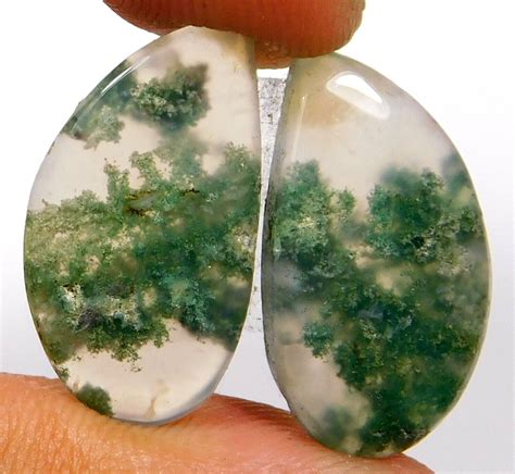 18 CT NATURAL SCENIC GREEN MOSS AGATE MATCHED PAIR CABOCHON LOOSE