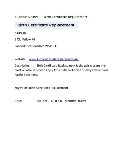 Birth Certificate Replacement