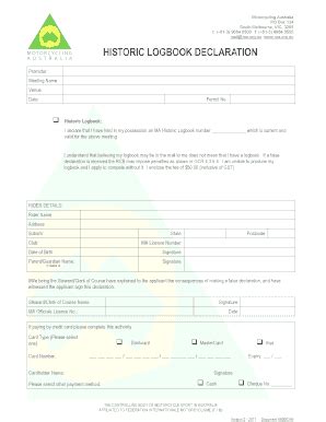 Fillable Online Historic Logbook Declaration Motorcycling Australia