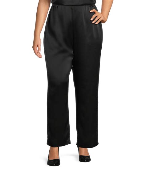 Caroline Rose Plus Size Satin Straight Leg Pull On Coordinating Pant