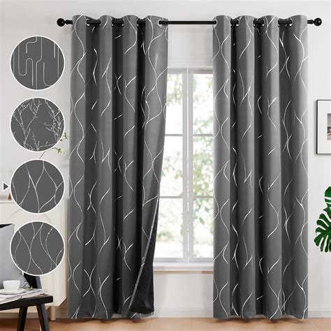 Amazon.com: Deconovo Grommet Silver Printed Total Blackout Curtains ...