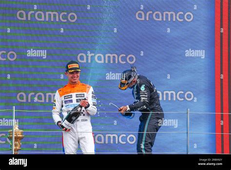 Podium Celebration Lando Norris Gbr Mclaren Mcl60 Lewis Hamilton Gbr