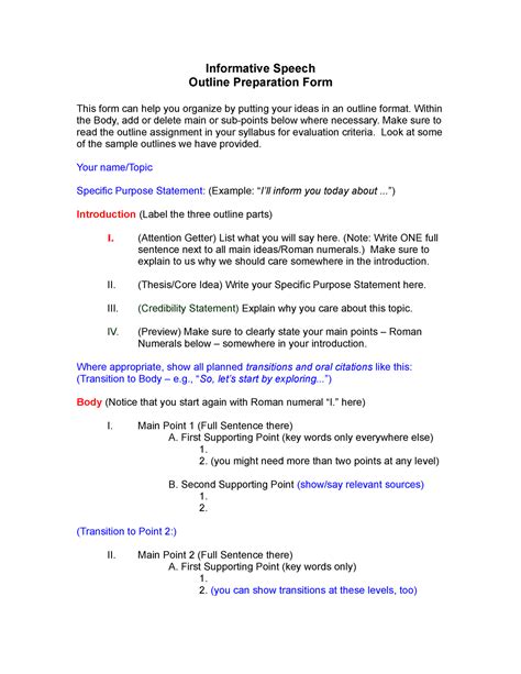 Info Speech Outline Prep Form V1 12172020 Informative Speech Outline Preparation Form This