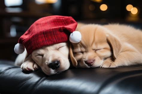 Premium AI Image | Two Labrador puppies are sleeping on the sofa Cute ...