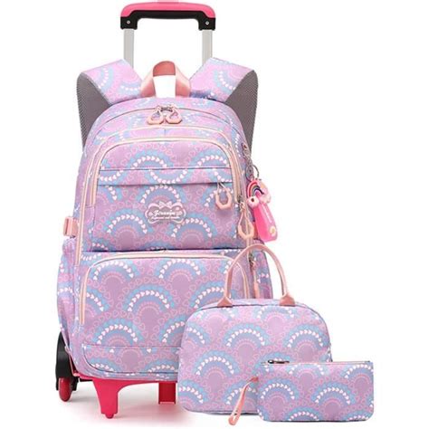 Cartable Roulette Fille Primaire Sac Dos Pour Enfant Avec Lunch Box