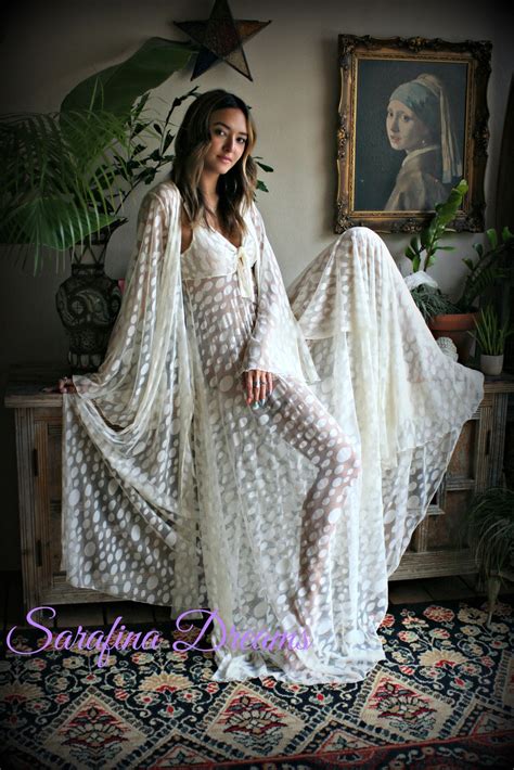 Ivory Lace Bridal Robe Wedding Lingerie Mesh Lace Bridal Lingerie Bridal Sleepwear Dotted Ivory