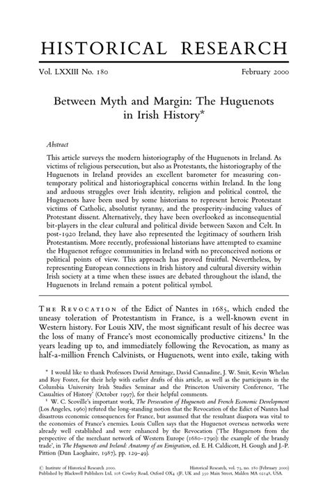 Pdf Between Myth And Margin The Huguenots In Irish History