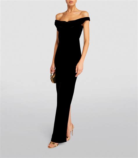 Womens Roland Mouret Black Velvet Off The Shoulder Maxi Dress Harrods UK