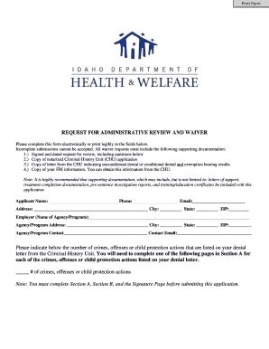 Fillable Online Healthandwelfare Idaho REQUEST FOR ADMINISTRATIVE