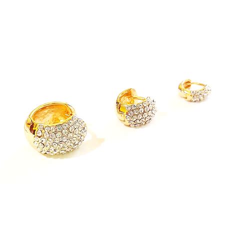 3 Pares De Brincos Trio Argolinha Cravejada Dourado Strass Shopee Brasil