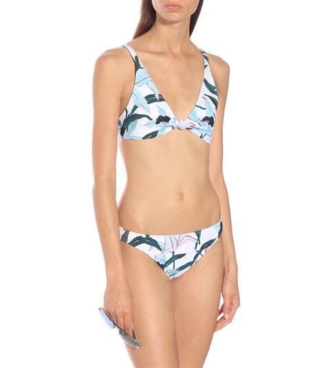 Tory Burch Floral Knot Front Bikini Top In White Blue Lyst