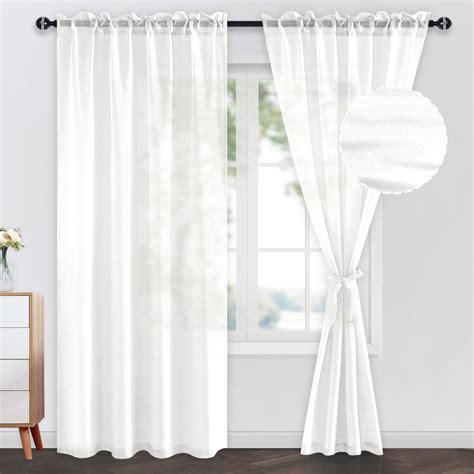 JIUZHEN Rod Pocket Sheer Curtains, Light Filtering Semi Transparent