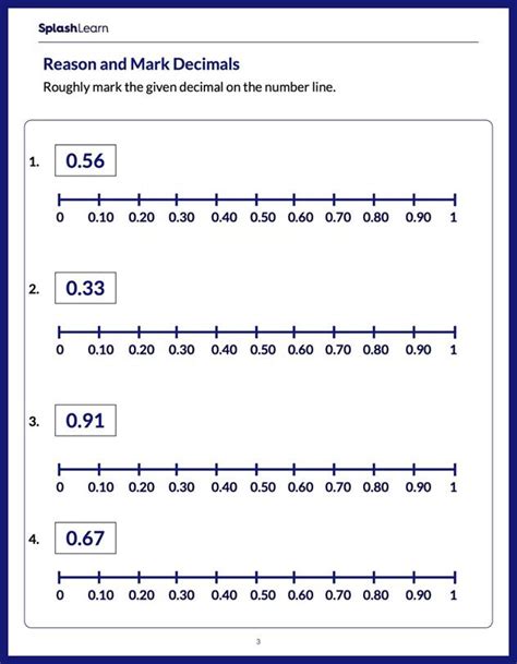 Mark The Decimals On A Number Line Math Worksheets Splashlearn