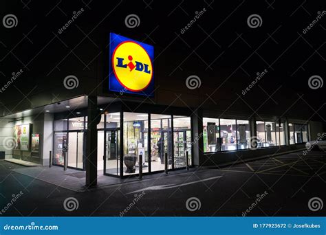 Lidl Company Logos At Night On Supermarket Building From German Chain