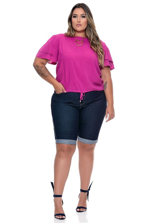 Blusa Plus Size Mangas Flu Das Roxa Vk Moda Plus Size