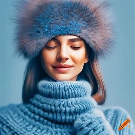 Photo Of A Woman Wearing A Chunky Knit Turtleneck Pullover And A Winter