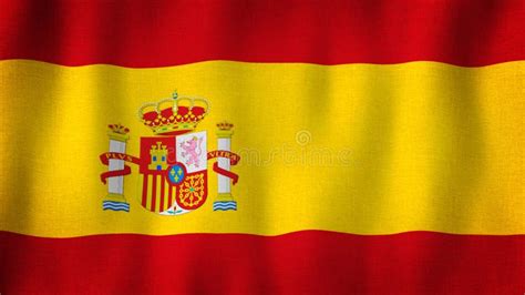 Spain Flag Waving In The Wind Closeup Of Realistic Spanish Flag With