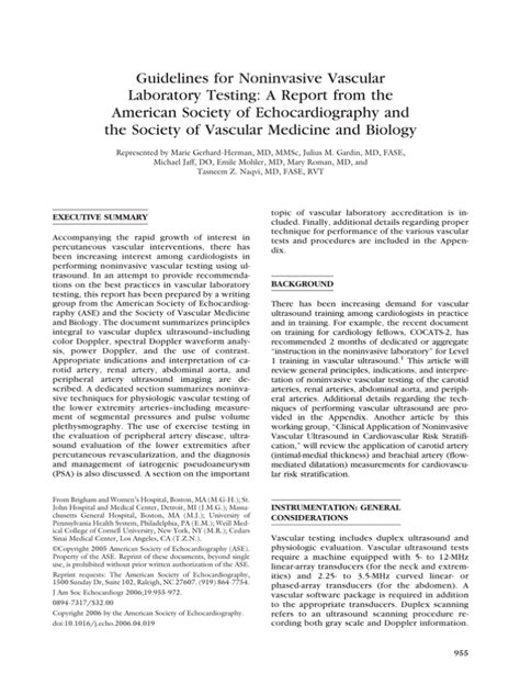 Guidelines For Noninvasive Vascular Laboratory Testing