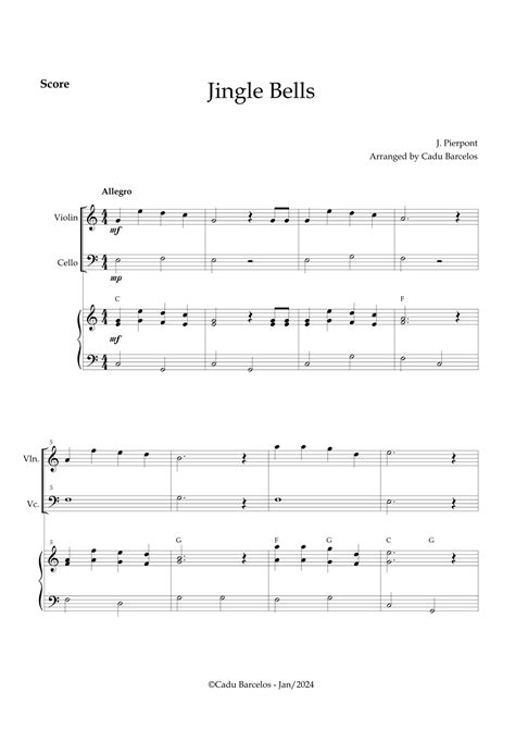 Jingle Bells Violin And Cello 1 Chords Arr Cadu Barcelos Sheet