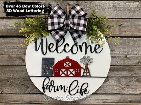 Farm Sign Wood Welcome To Our Farm Life Front Door Hanger Etsy